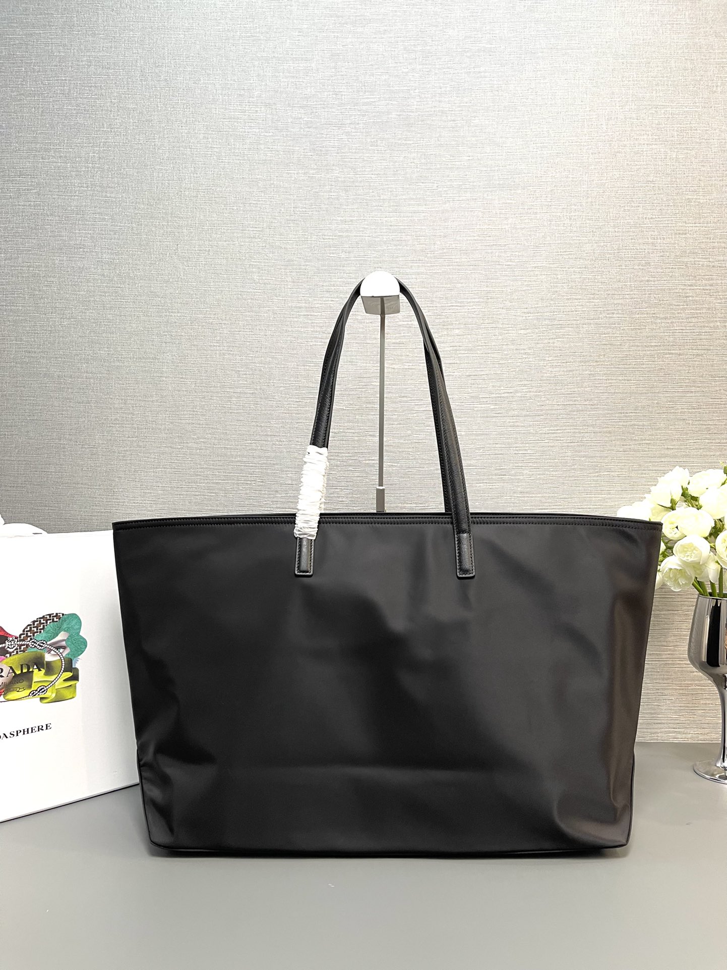 Prada Large Re Edition 1978 Re Nylon And Saffiano Leather Tote Bag Black 1BG527